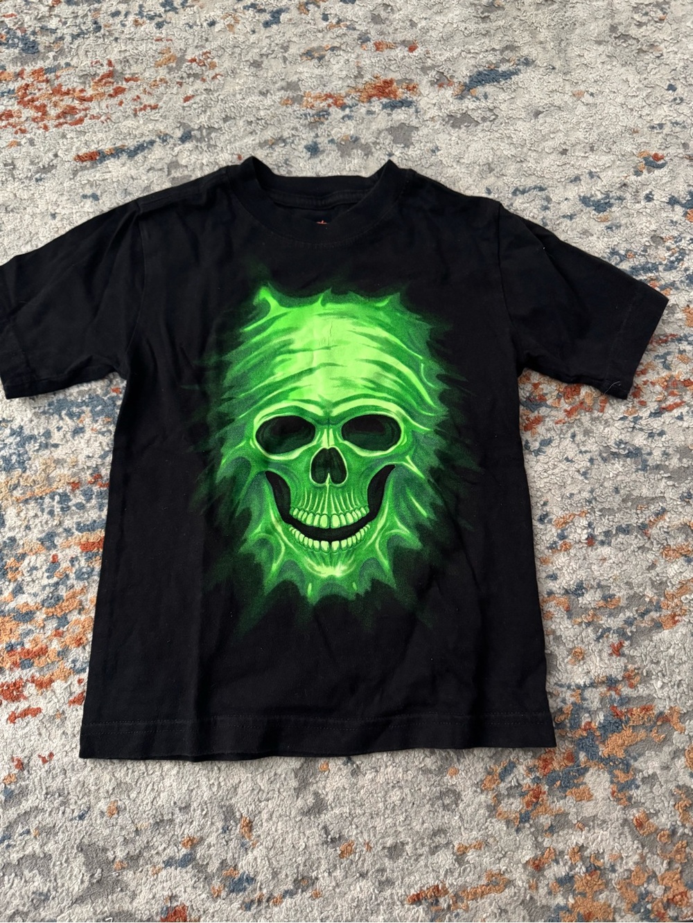 Celebrate It Black Tee with Neon Green Skull Graphic